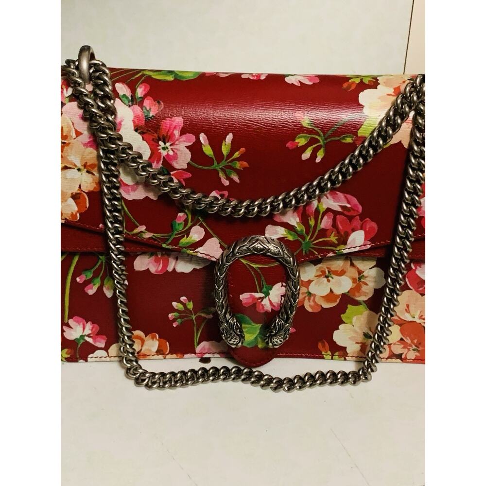 Gucci Dionysus #400235 GG Blooms Print Leather & Antique Silver Tone Chain Strap - Picture 6 of 14